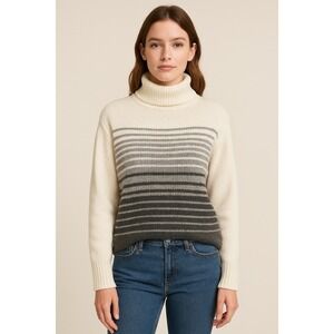 Vintage Merriwether Ombre Stripe Turtleneck Sweater Cream Gray Acrylic Medium
